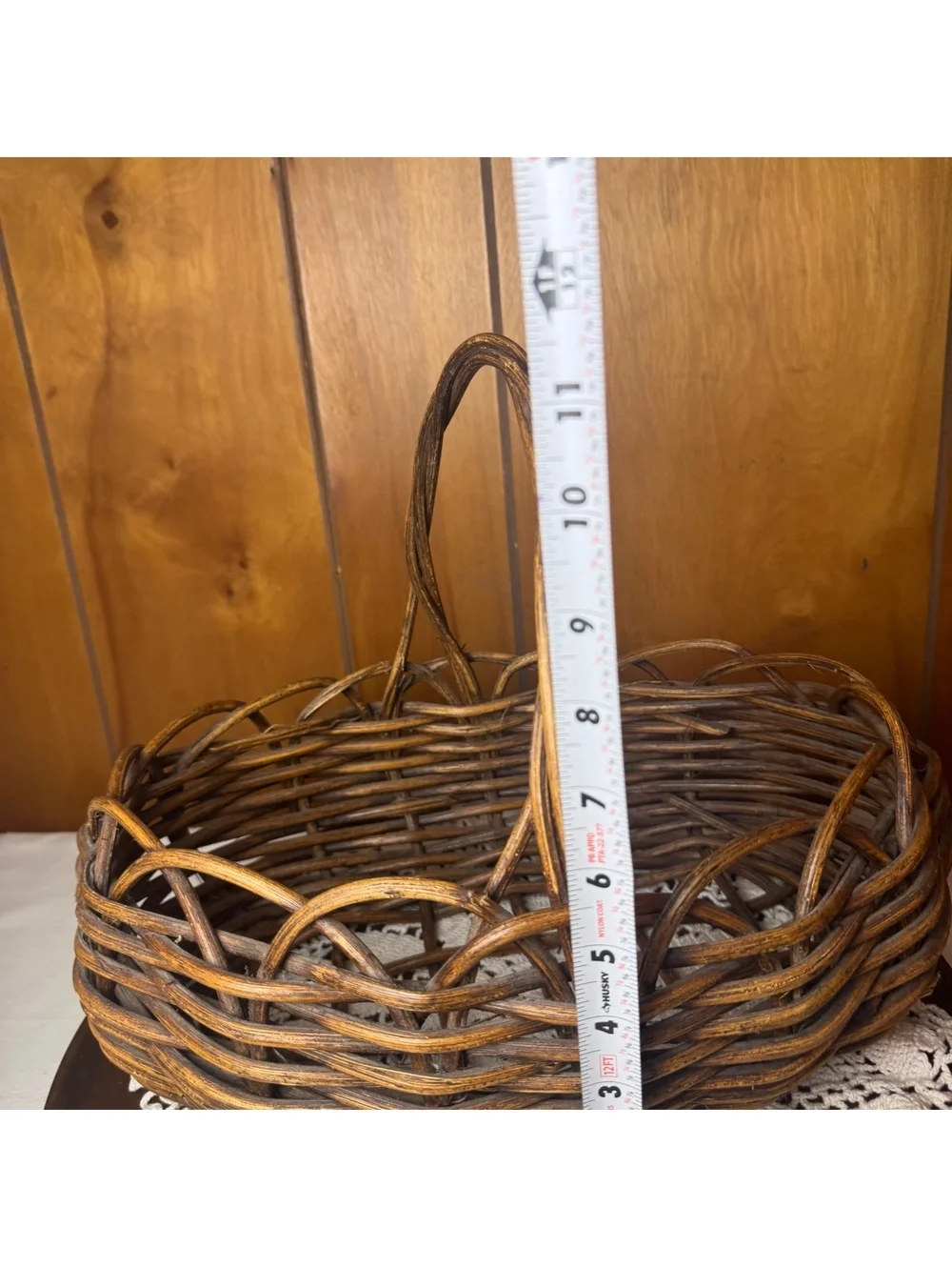Rustic Woven Rattan Basket With Handle Vintage Farmhouse Gathering Basket